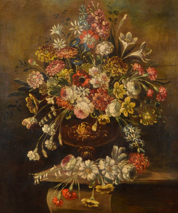 Nature Morte Avec Vase De Fleurs, école Italienne Du XIXe Siècle