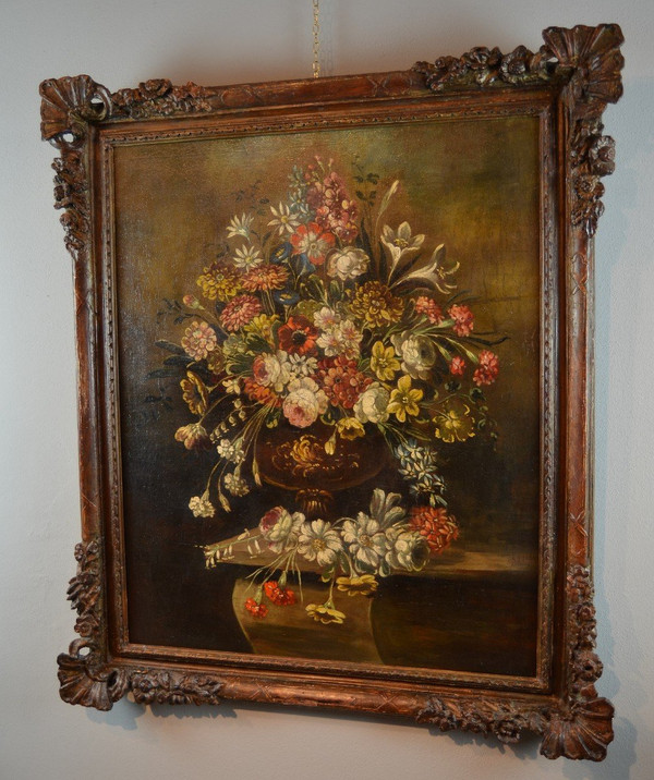 Nature Morte Avec Vase De Fleurs, école Italienne Du XIXe Siècle