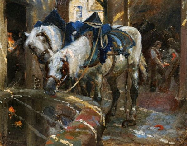 Georges RÉCIPON, Pferde an der Tränke