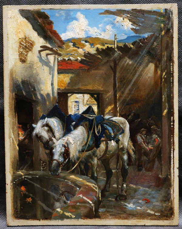Georges RÉCIPON, Pferde an der Tränke