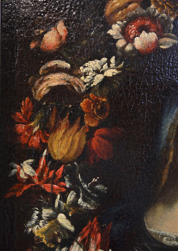 Giovanni Stanchi (Rom 1608 - 1675) Atelier, Blumengirlande mit der Jungfrau Maria