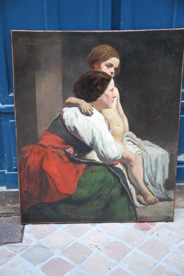 Carolus Duran follower of, The Mother And Her Child, Oil On Canvas XIXth