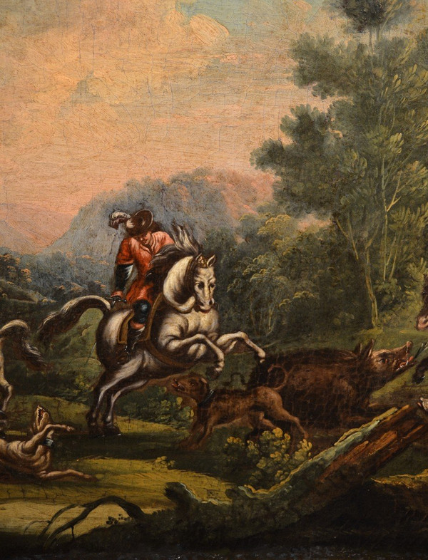 Maitre Piémontaise 18ème Siècle, Scène De Chasse /le Reste Des Bergers