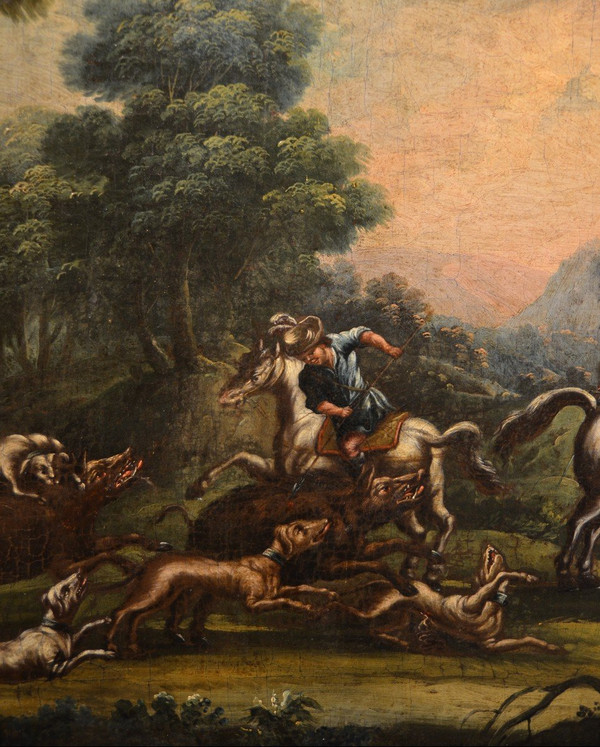 Maitre Piémontaise 18ème Siècle, Scène De Chasse /le Reste Des Bergers