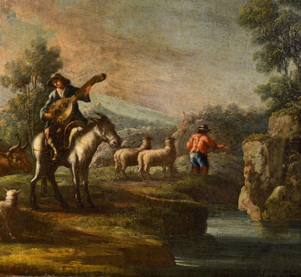 Maitre Piémontaise 18ème Siècle, Scène De Chasse /le Reste Des Bergers