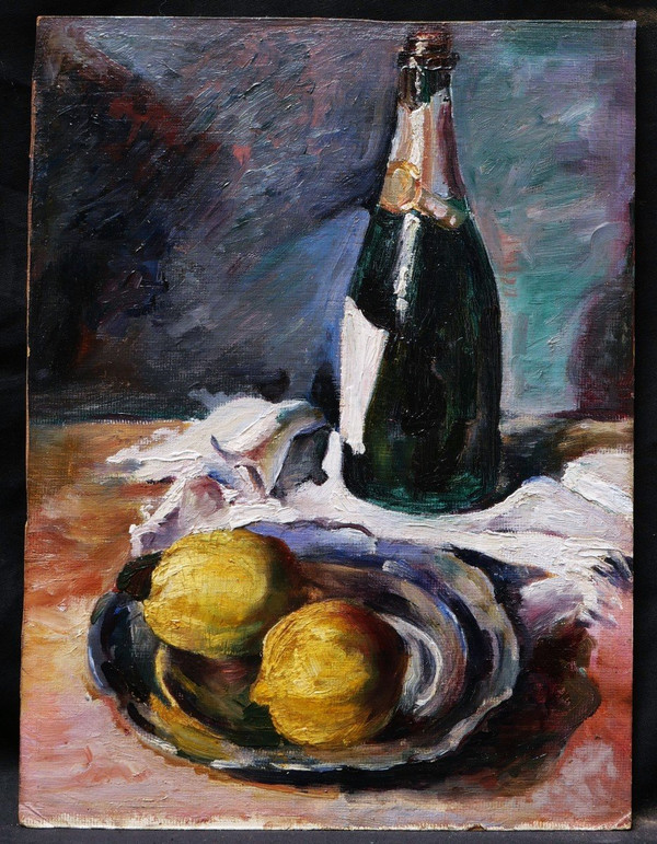 DEUTSCHE oder ÖSTERREICHISCHE Schule, frühes 20. Jahrhundert, Stillleben mit Champagnerflasche