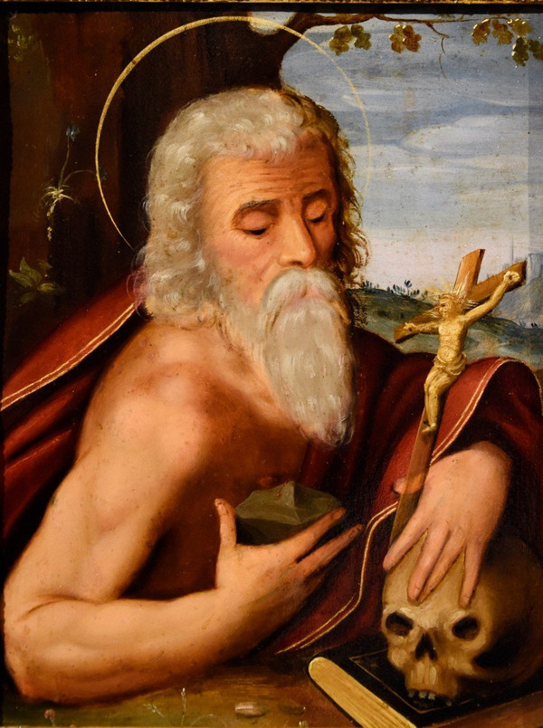 Öl auf Kupfer „Heiliger Hieronymus“, Kreis Giuseppe Mazzuoli