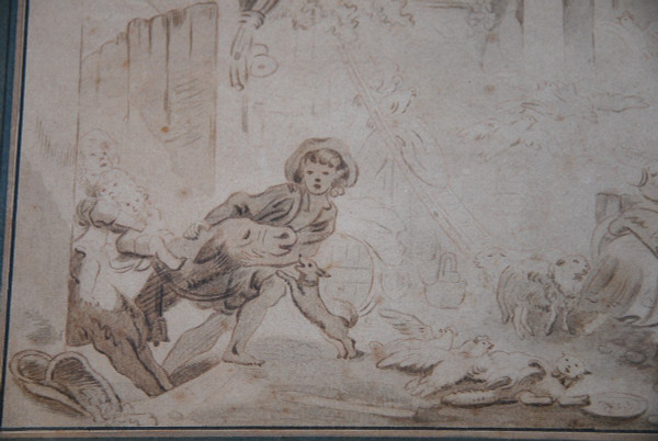 18th Century Drawing After Fragonard: Recalcitrant Animal