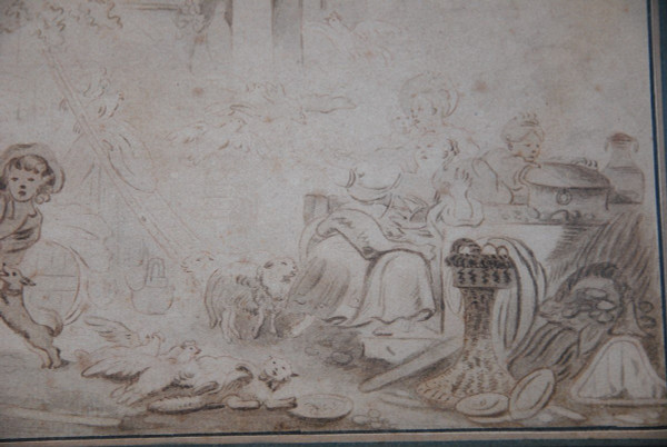 18th Century Drawing After Fragonard: Recalcitrant Animal