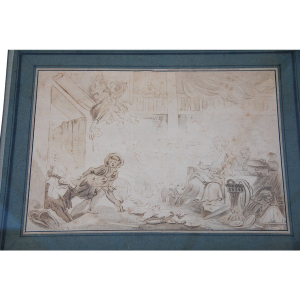 18th Century Drawing After Fragonard: Recalcitrant Animal