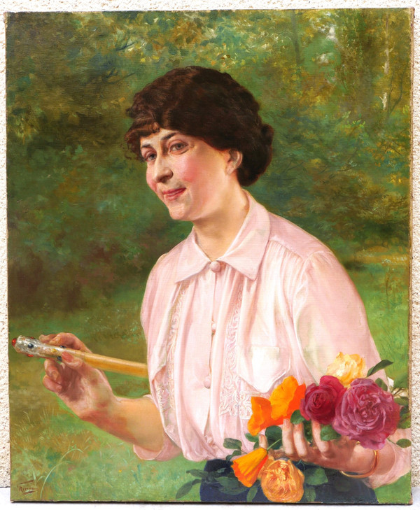 Georges RÉCIPON, Porträt einer Frau im Garten