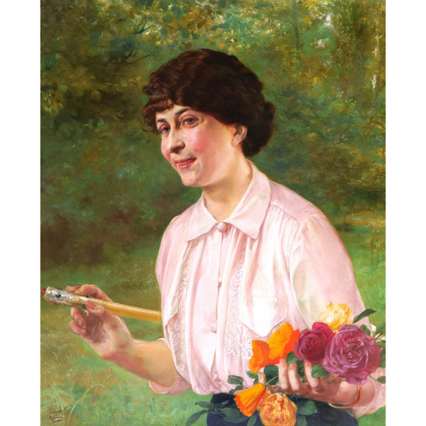 Georges RÉCIPON, Porträt einer Frau im Garten