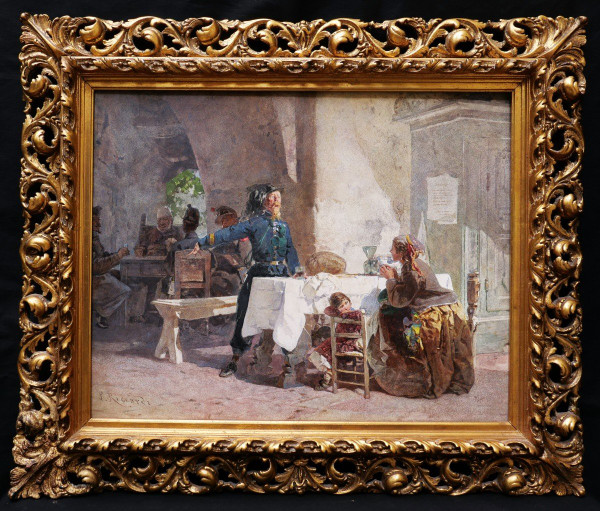 Paolo RICCARDI, Bersagliere, beggar and child in an inn