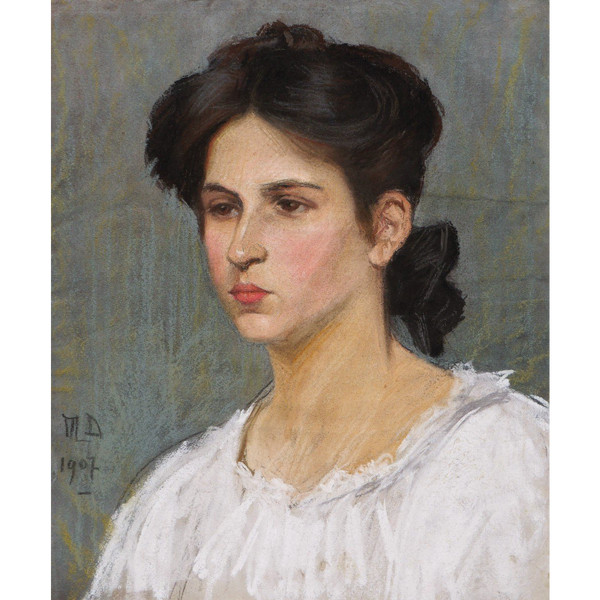 Marguerite DUBOIS de PACÉ, Porträt einer jungen brünetten Frau in einem weißen Hemd