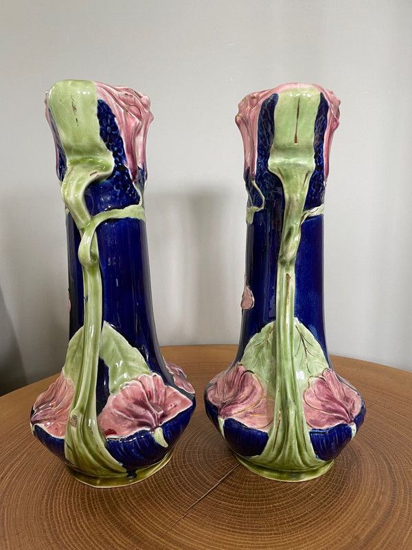 Pair of Art Nouveau slip vases