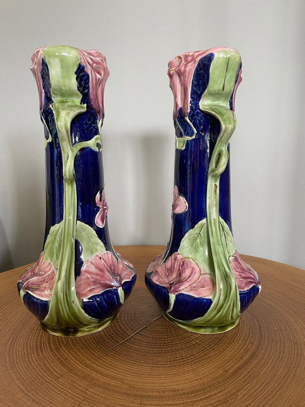 Pair of Art Nouveau slip vases