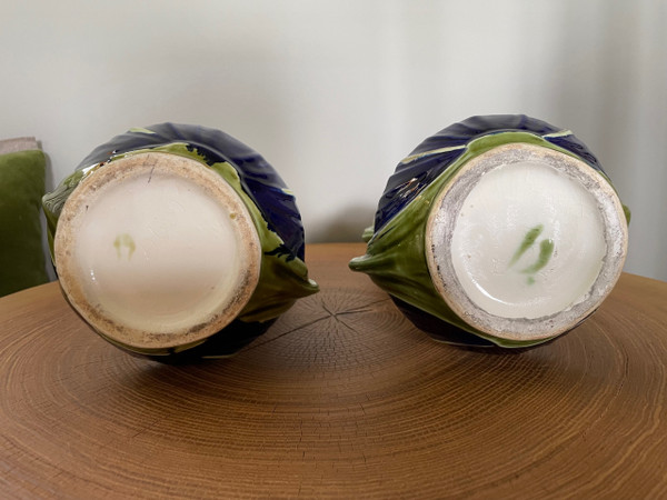 Pair of Art Nouveau slip vases