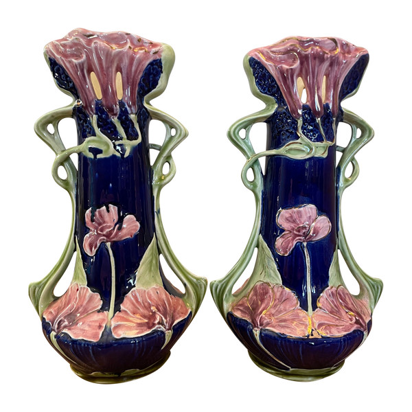 Pair of Art Nouveau slip vases