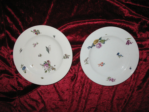 Pair of Saxony porcelain plates with floral decoration, 18th century