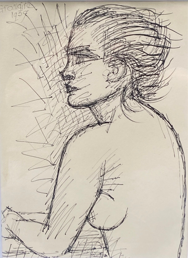 Marcel Gromaire (1892-1971) - Nu De Femme  en buste de Profil -Dessin Original à l'Encre - 1939