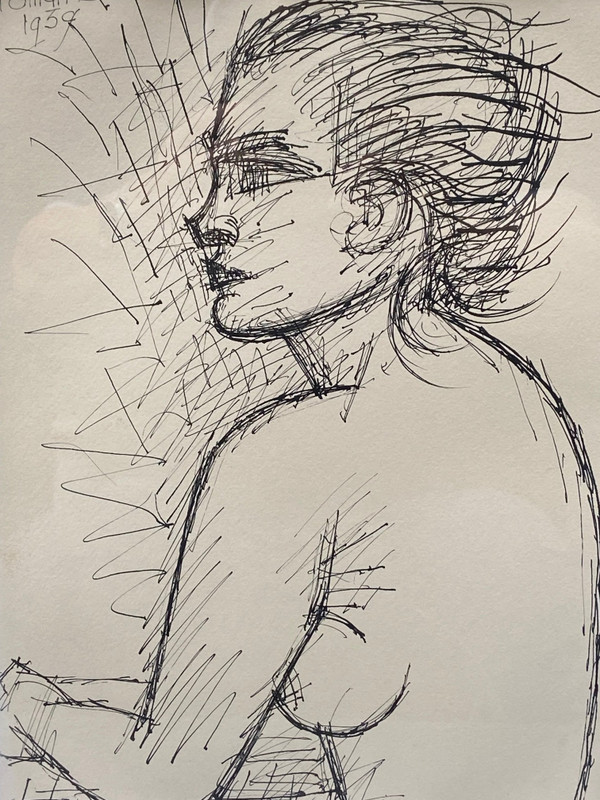Marcel Gromaire (1892-1971) - Nu De Femme  en buste de Profil -Dessin Original à l'Encre - 1939