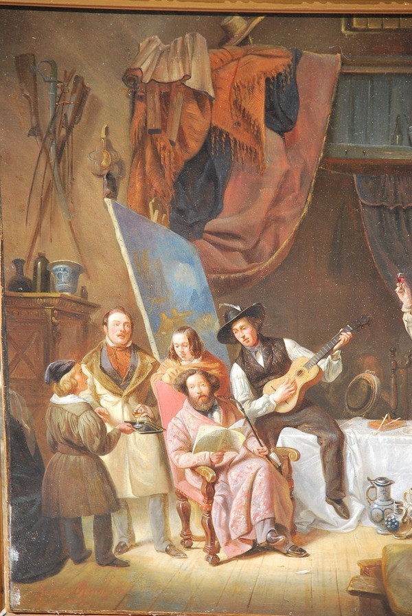 Le Mécene Et Ses Artistes, olio di Marchant Dubois d'Hault