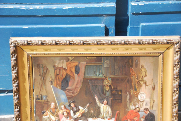 Le Mécene Et Ses Artistes, olio di Marchant Dubois d'Hault