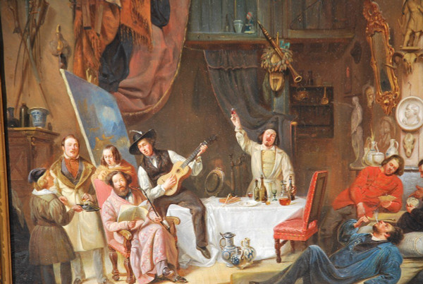 Le Mécene Et Ses Artistes, olio di Marchant Dubois d'Hault