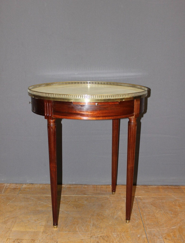 Table Bouillotte De Style Louis XVI En Acajou Et Laiton Vers 1900