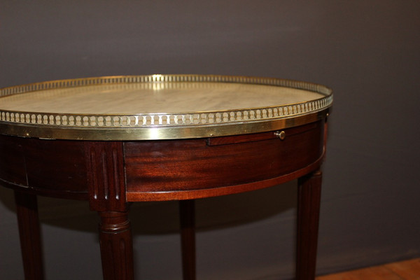 Table Bouillotte De Style Louis XVI En Acajou Et Laiton Vers 1900