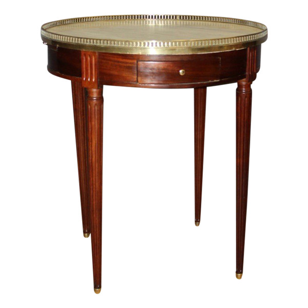 Table Bouillotte De Style Louis XVI En Acajou Et Laiton Vers 1900
