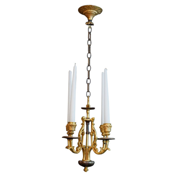 Rare Petit Lustre D'alcôve Ou De Cabinet Vers 1830