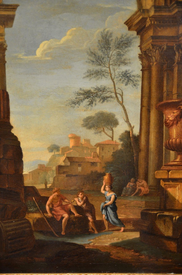 Pierre Antoine Demachy (paris 1723 - 1807), Paysage Romain Avec Capriccio Architectural