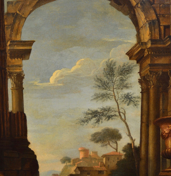 Pierre Antoine Demachy (paris 1723 - 1807), Paysage Romain Avec Capriccio Architectural