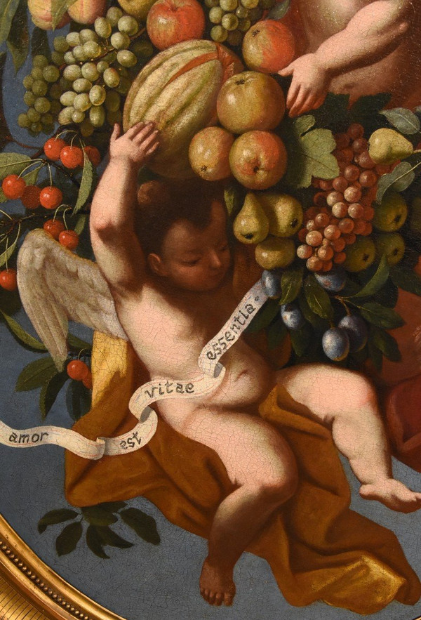 Trois Anges Tenant Une Composition De Fruits, Luigi Garzi (pistoia 1638 - Rome 1721) Attribué