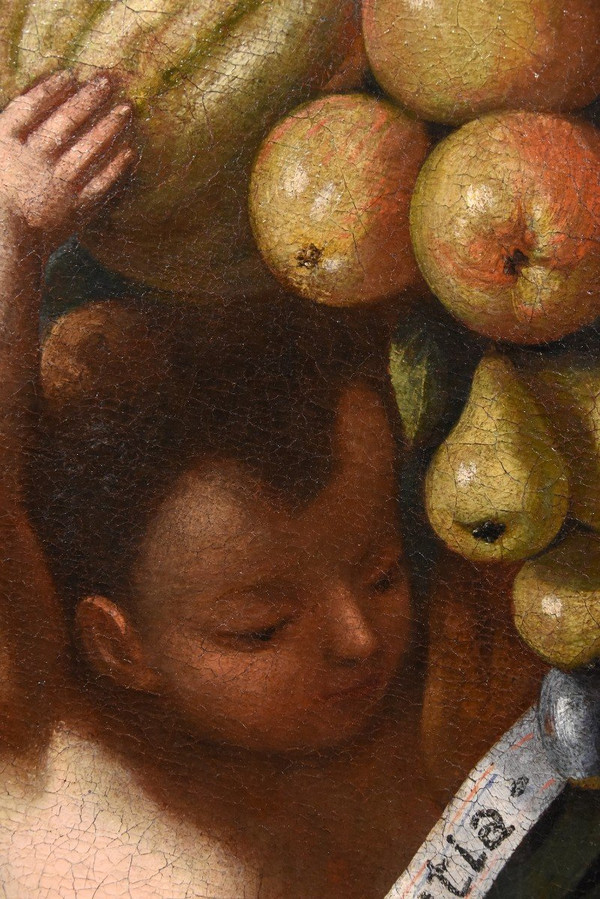 Trois Anges Tenant Une Composition De Fruits, Luigi Garzi (pistoia 1638 - Rome 1721) Attribué
