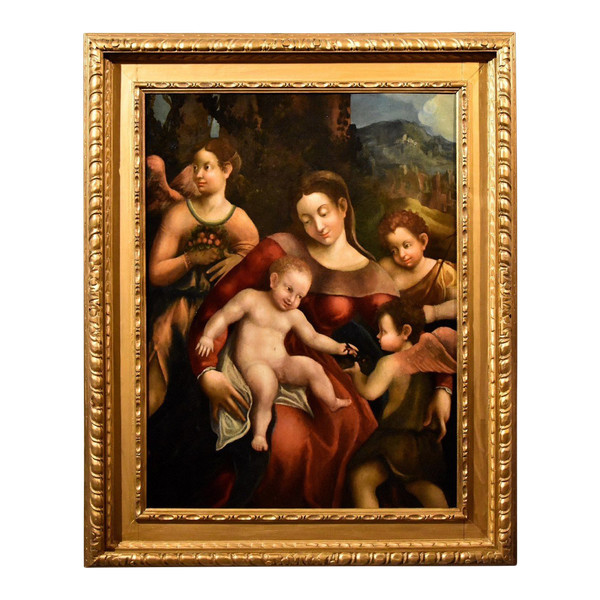 Pomponio Allegri (correggio 1522 - Parme 1593), Vierge à l'Enfant, Deux Anges Et Jean-baptiste