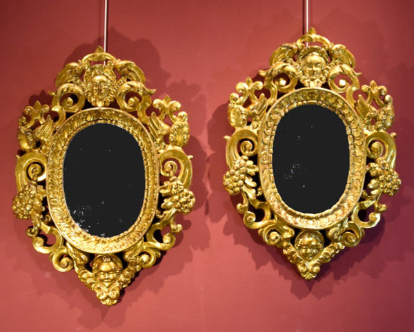 Pair Of Carved And Gilded Mirror Cabinets 'in The Manner Of Sansovino', Venice 18th Century