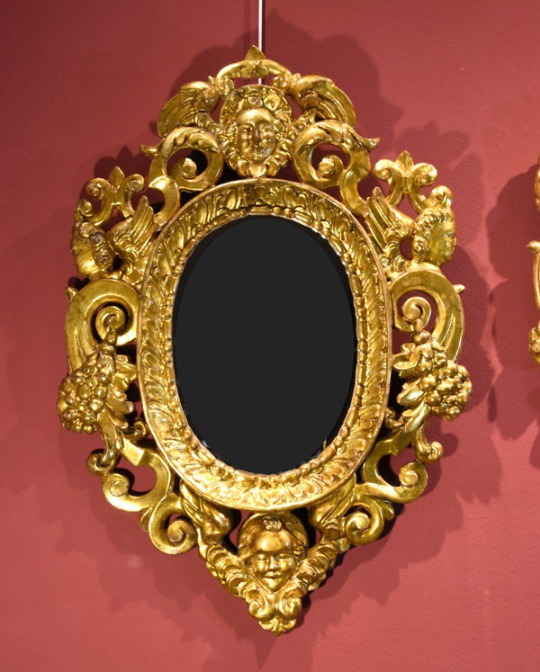 Pair Of Carved And Gilded Mirror Cabinets 'in The Manner Of Sansovino', Venice 18th Century