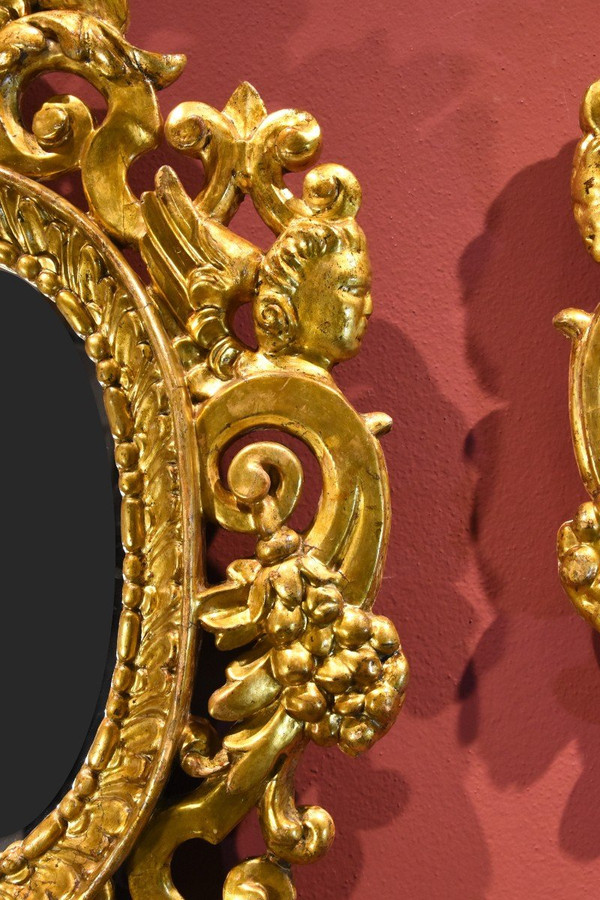 Pair Of Carved And Gilded Mirror Cabinets 'in The Manner Of Sansovino', Venice 18th Century