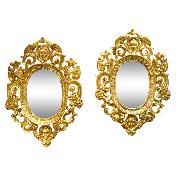 Pair Of Carved And Gilded Mirror Cabinets 'in The Manner Of Sansovino', Venice 18th Century