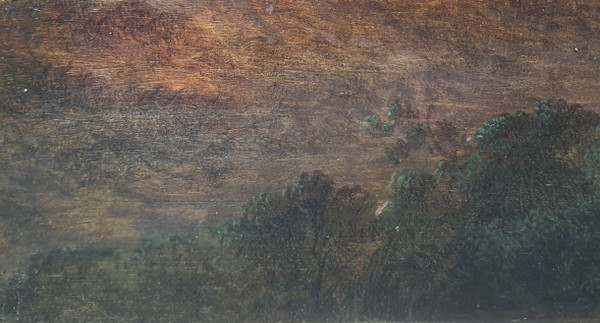 Ecole flamande du XVIIIe siècle - Paysage animé avec un pont et une chaumière