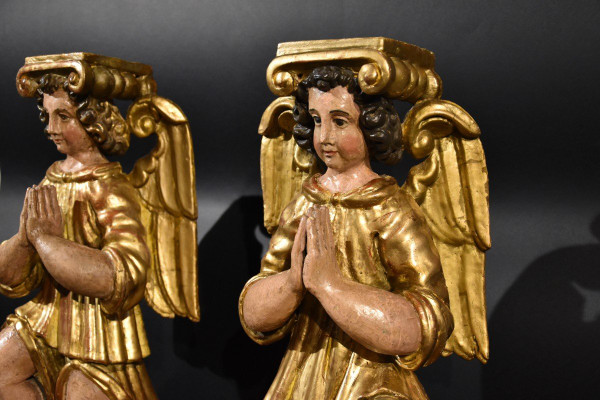 'Paire d'Anges AilÃ©s', Sculptures En Bois Toscane XVIIe SiÃ¨cle