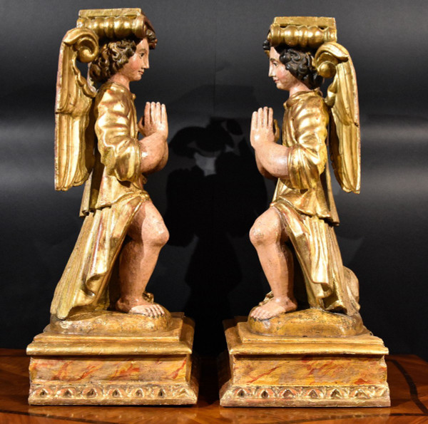 'Paire d'Anges AilÃ©s', Sculptures En Bois Toscane XVIIe SiÃ¨cle