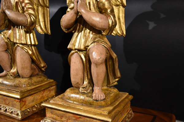 'Paire d'Anges AilÃ©s', Sculptures En Bois Toscane XVIIe SiÃ¨cle