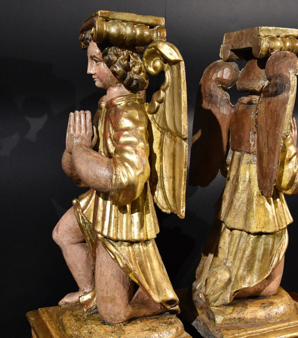 'Paire d'Anges AilÃ©s', Sculptures En Bois Toscane XVIIe SiÃ¨cle
