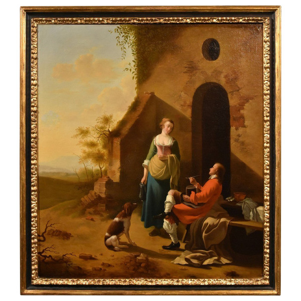 Scena galante all’ingresso di una locanda, Jan Vermeer d'Utrecht (Vers 1630 - 1692)