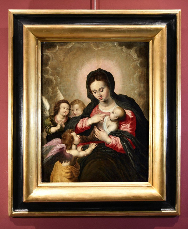 Vierge à l'Enfant Avec Trois Anges, Hendrick Van Balen (anvers 1575 - 1632) Atelier De