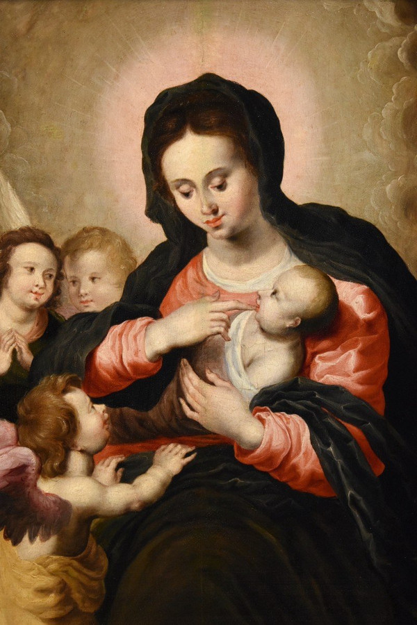 Vierge à l'Enfant Avec Trois Anges, Hendrick Van Balen (anvers 1575 - 1632) Atelier De