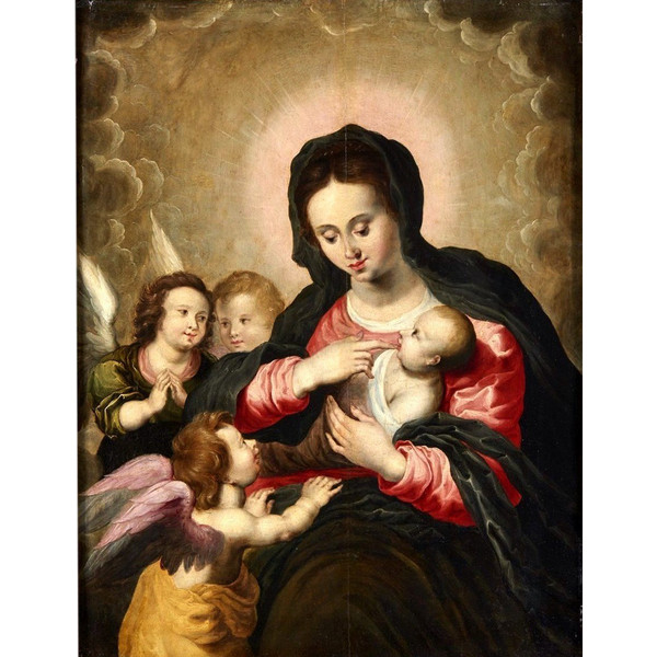 Vierge à l'Enfant Avec Trois Anges, Hendrick Van Balen (anvers 1575 - 1632) Atelier De
